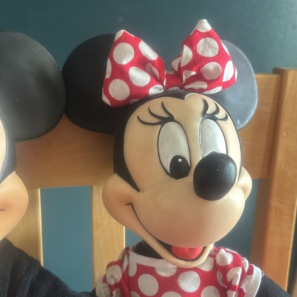 Vintage Mickey & Minnie Mouse Plastic Head, Soft Stuffed Body Plush Disney - Picture 3 of 5